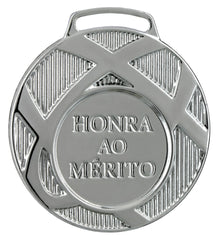 Medalha prata vitória 45001 4,5 cm com fita azul