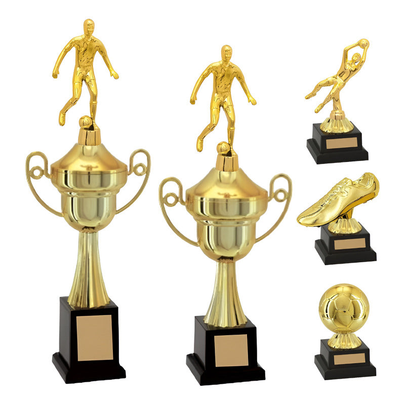 2 Trofeus Futebol + Destaque + Artilheiro + Melhor Goleiro - TROFEUS GUARANI IMP COM. LTDA ME